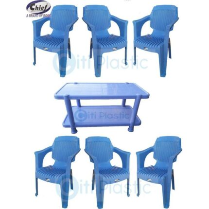 Set Of 6 Plastic Chairs And Plastic Table - Blue - Citi Plastic Furniture